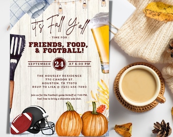 Football Party Invite | Fall Football Party Invite | Tailgate Party Invite | Football Tailgate Invitation | 5X7