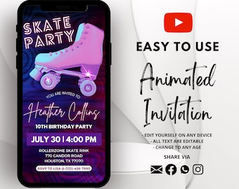 Faire-part de patinage Invitation de fête de patinage | Invitation d'anniversaire | Invitation patinage | Invitation à une soirée skate