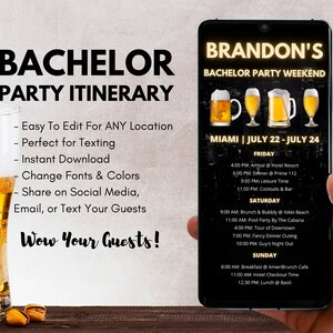 Bachelor Weekend Itinerary | Bachelor Party Itinerary | Weekend Itinerary | Bachelor Weekend Itinerary Template | Digital Schedule