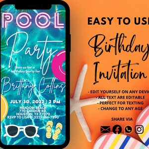 Pool Party Invite Template | Swimming Pool Party | Pool Party Invite | Digital Pool Party Invite | Birthday Evite
