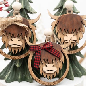 Ornament Highland Cow - Moooooi kerstkoeornament - houten boerderijornament