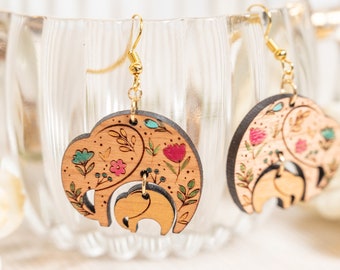 Floral Mom Elephant Earrings