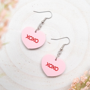 Heart Earrings for Valentines Gift Candy Heart Dangle Earrings for Girlfriend Gift for Daughter Conversation Heart Earrings Gift for Mom