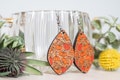 Hand-Painted Pumpkin Earrings: Laser-Cut Cherry Wood, Surgical Steel