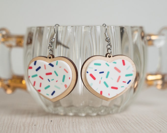 Featured listing image: Valentine's Day Heart Shaped Cookie Earrings - Kids Heart Earrings - Sugar Cookie Earrings