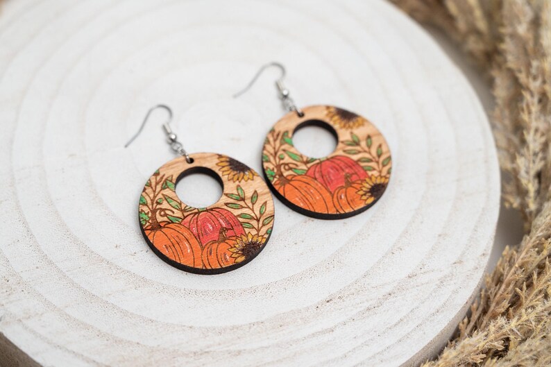 Pendientes de calabaza floral/Pendientes de otoño imagen 2