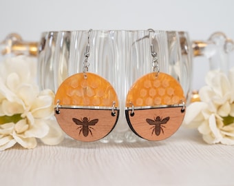 Honeycomb Bee Earrings - Bumble Bee Earrings - Honeycomb Earrings - Summer Bee Earrings