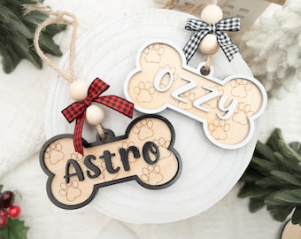 Personalized Pet Name Ornament - Dog Bone Christmas Ornament - Custom Gift Tag for Pets