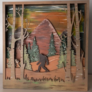 Bigfoot Layered Mountain Scene Wall Decor