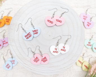 Pendientes colgantes de corazón de caramelo: corazones acrílicos con forma de corazón, regalo de San Valentín