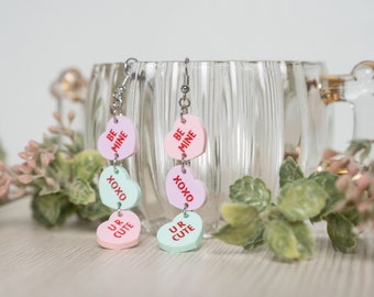 Valentine's Day Candy Heart Earrings - Conversation Heart Earrings - Anti-Valentine's Day Candy Heart Earrings