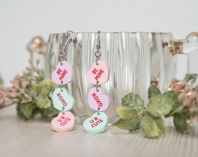 Featured listing image: Valentine's Day Candy Heart Earrings - Conversation Heart Earrings - Anti-Valentine's Day Candy Heart Earrings
