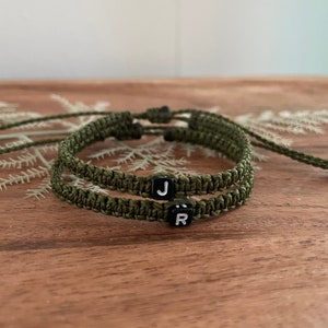 Custom initial bracelet, couples initial bracelet, waxed cord bracelet, string macrame bracelet, couples matching bracelet, surfer bracelet