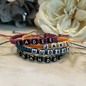 Custom name bracelet, custom macrame bracelet, surfer waterproof, macrame bracelet, waxed string letter bracelet, word bracelet, nickname