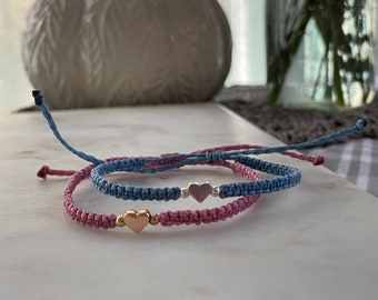 Heart bracelet, macrame string bracelet, stacking string bracelet, love bracelet, friendship bracelet, adjustable bracelet, beaded heart