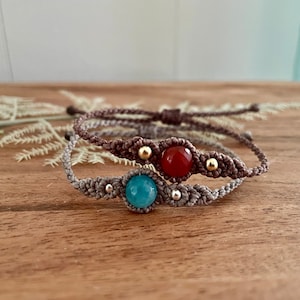 Beaded macrame bracelet, surfer string bracelet, knotted string bracelet, crystal healing gemstone bracelet, waxed string, pura vida style,