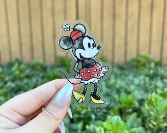 Minnie Mouse // classic retro disney minnie mouse flower hat style laptop hydro flask water bottle transparent vinyl deal sticker