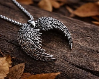 Stainless Steel Angel Wings Necklace – Gothic Wing Pendant, 24 Inch Chain, Unisex Statement Jewelry