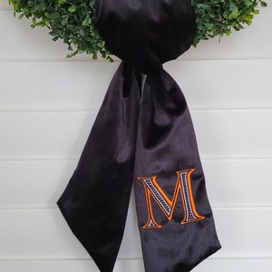 CUSTOM Colors Monogram wreath sash, velvet, wreath, Halloween, boxwood, embroidered, monogram, fall, classic, door, Christmas, Thanksgiving