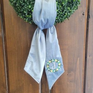 Monogram lemon wreath sash, velvet, wreath,lemon tree, boxwood, embroidered, monogram, ribbon, classic, door, gingham, cotton, summer, plaid