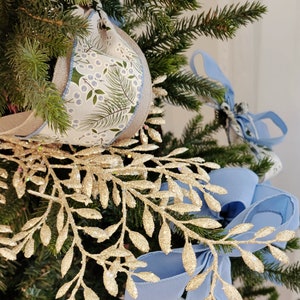 Sparkling champagne glitter leaf spray,  Christmas spray, pick, floral, stem, Christmas tree, sparkle, spring, fern, greenery