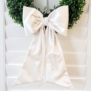 CUSTOM Monogram Velvet Wreath Sash Bow, blush pink, wreath, valentine's, spring, boxwood, embroidered, monogram, ribbon, baby girl, wedding
