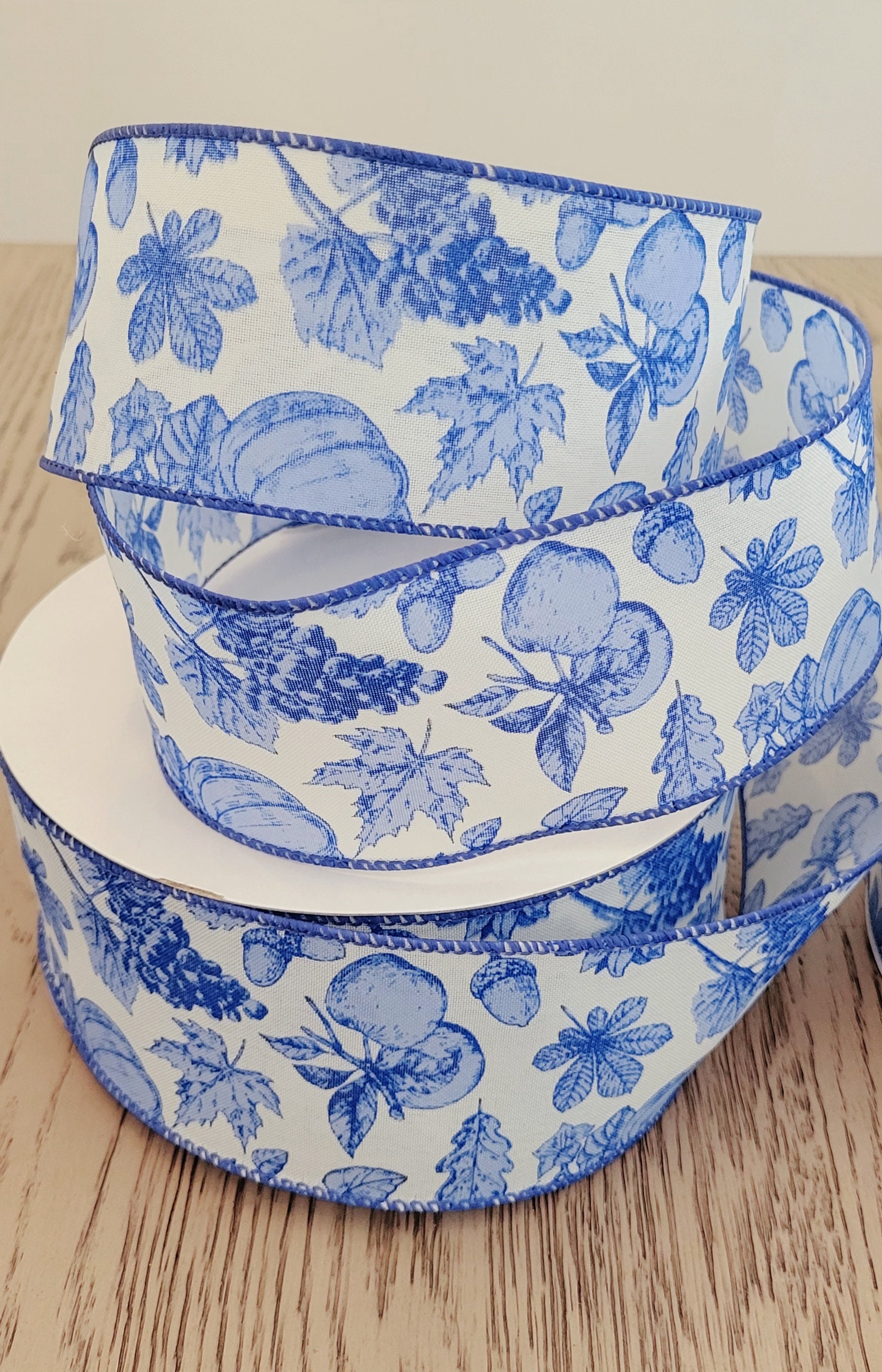 Blue Chinoiserie Fall Ribbon 2.5 Inch Wired Ribbon, 1.5 Inch, 5 Yards ...