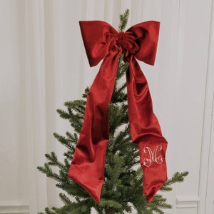 CUSTOM X-LARGE Monogram Velvet Bow, wreath, Christmas tree, tree topper, garland, embroidered, monogram, ribbon, personalized, door, swag