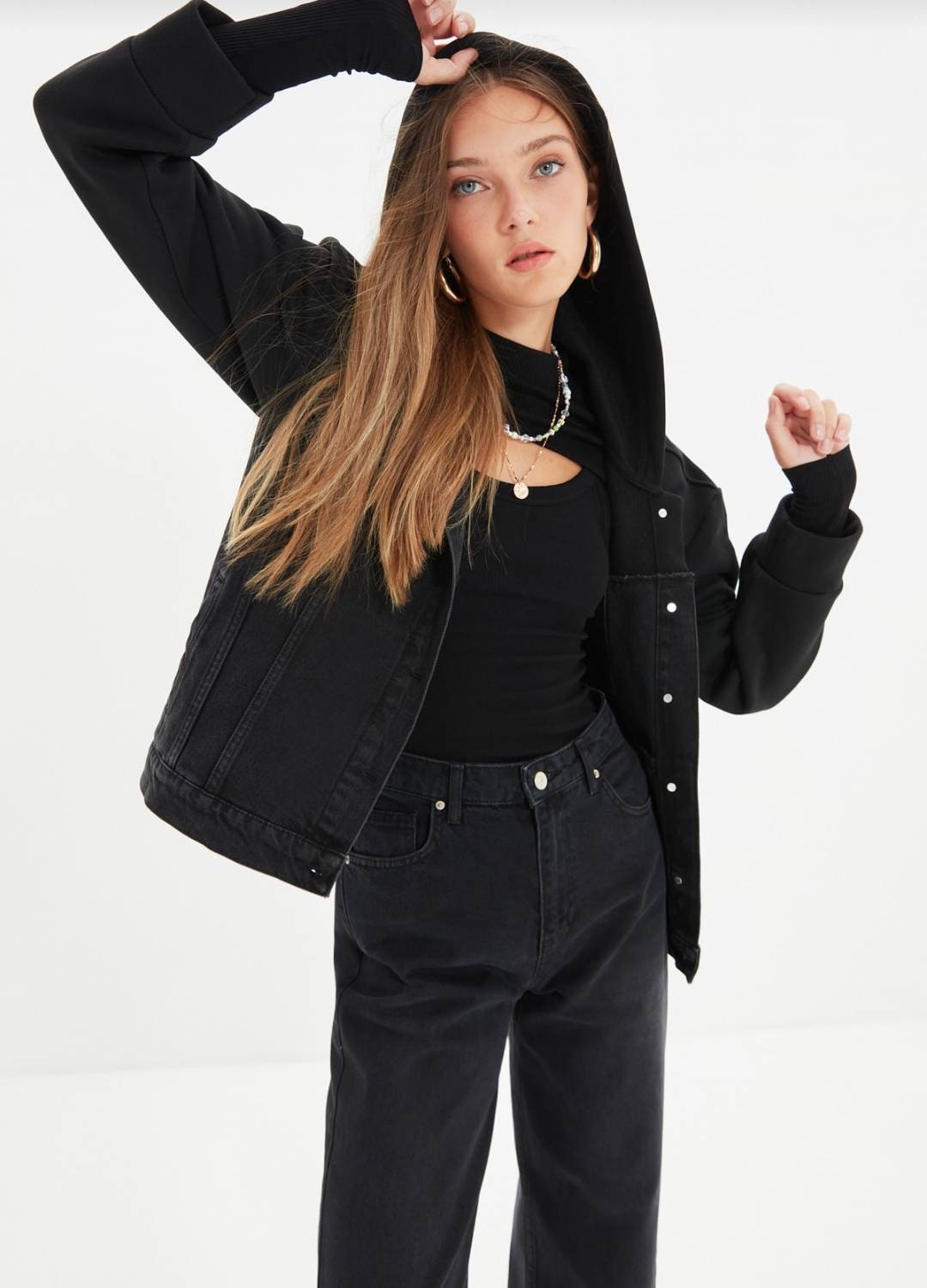 Black Hooded Denim Jacketjackets for Womenjean Jacketsblack Etsy