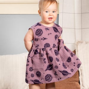 Toddler Space Print Sleeveless Dress, Organic Cotton Double Gauze, Sustainable Clothing