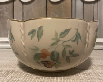 Lenox Morningside Cottage Bowl: 24K Gold Trim, Butterfly & Bumble Bee