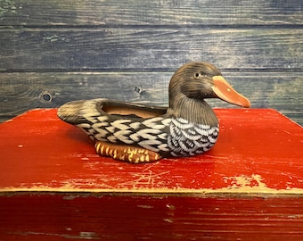 Vintage Painted Ceramic Duck 6” Figurine Unsigned Trinket Dish