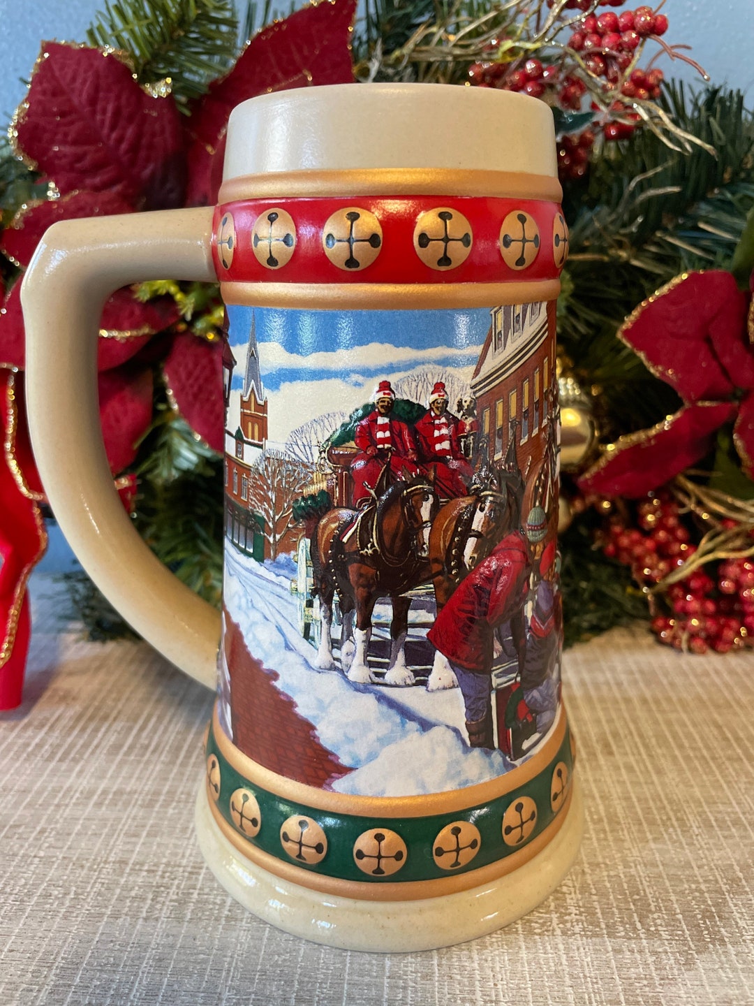 Budweiser Beer Anheuser Busch Holiday Stein 1993 Clydesdale Etsy