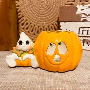 Vintage, pumpkin and ghost, tea light candle holder