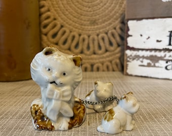 Vintage cat with kittens figurine, knickknack Japan