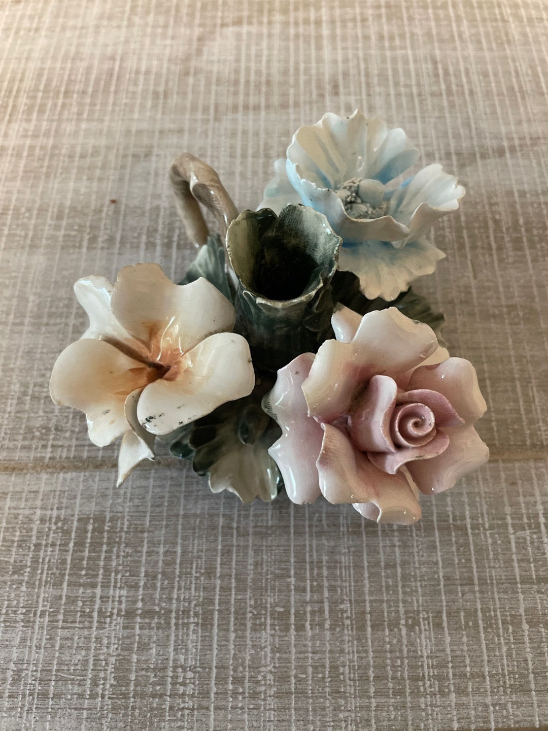 Vintage Visconti Mollica Capodimonte Flower Candle Holder Etsy