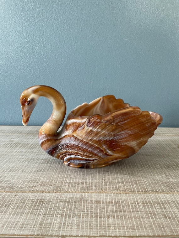 Vintage 9 Inch IMPERIAL Slag Glass Swan Carmel Brown Figural Dish Original  Hallmark - Etsy