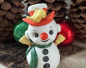Vintage B&A Snowman Figurine With Yellow Bird