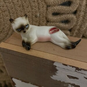 Svelte Siamese Cat Figurine, Vintage Bone China Siamese Cat Figurine, Miniature White Siamese Cat, Japan, Ceramic Siamese Cat Figurine, Cats