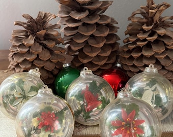 Vintage 60s JewelBrite Diorama Plastic Novelty Reflector Christmas Tree Ball Ornaments