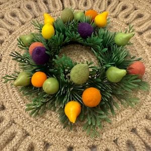 vintage plastic candle ring with fruit some flocked