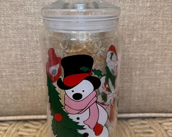 Glass Snowman Christmas Candy Jar