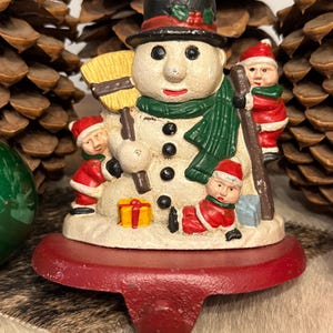 三面掛け飾り 縁起物? Polyresin Christmas Stocking Holder Santa Bear Snowman