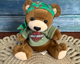 Vintage Harley Davidson Motorcycle Teddy Bear Stuffed Bean Bag Plush 1998 Manifold Max