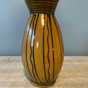 8” tall vintage striped flower vase earth tones in color