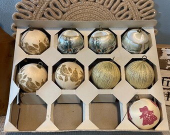 Set of 9 vintage Christmas tree ornaments, ball ornaments, silky