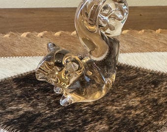 Vintage Slightly Tinted Clear Glass Squirrel Paperweight Hand Blown Woodland Animal Figurine