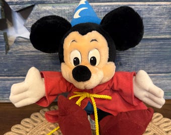 Vintage Walt Disney World Fantasia  Sorcerer Mickey Mouse Plush Park Souvenir Magic