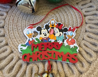 vintage wooden Mickey Mouse and Friends Christmas Ornament, Walt Disney