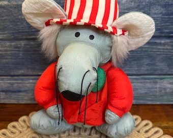 Vintage JS International Christmas Mouse Plush Stuffed Toy